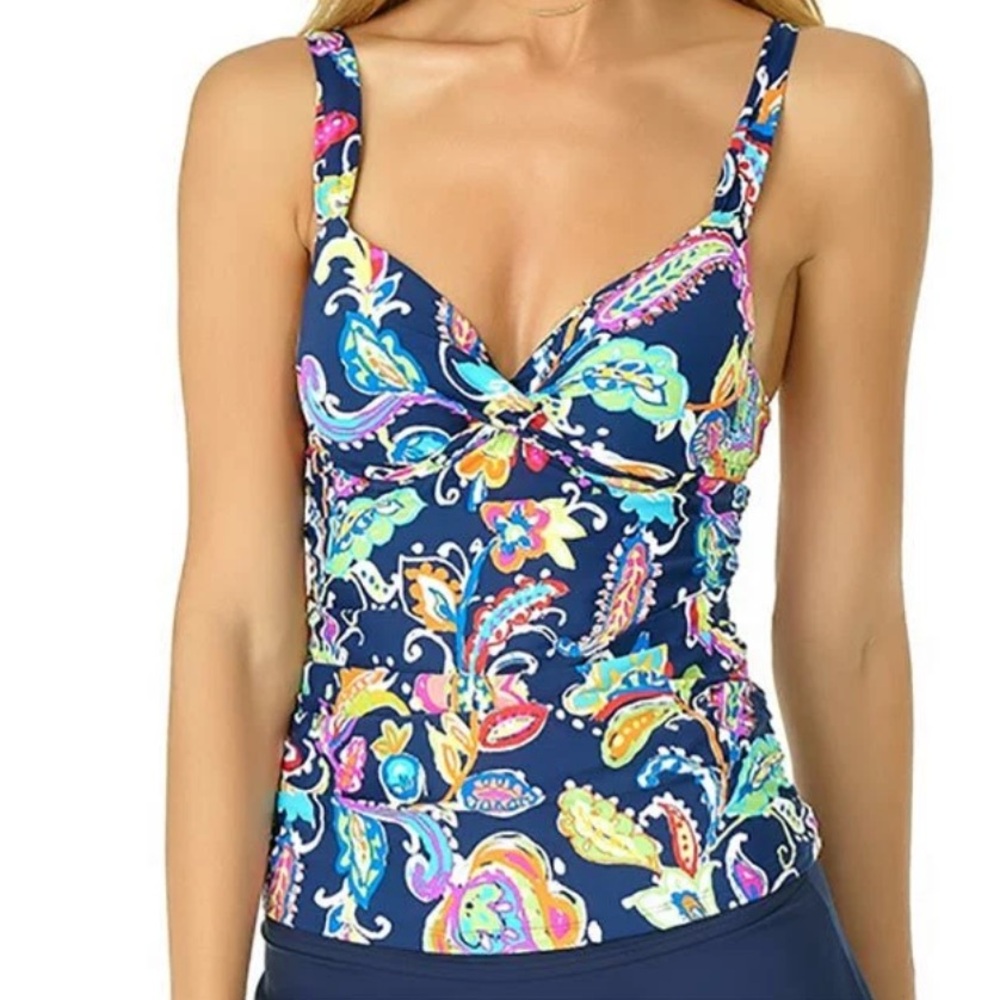 ANNE COLE 36D/34DD Twist Front Bandeau Ruched Tankini Swim Top